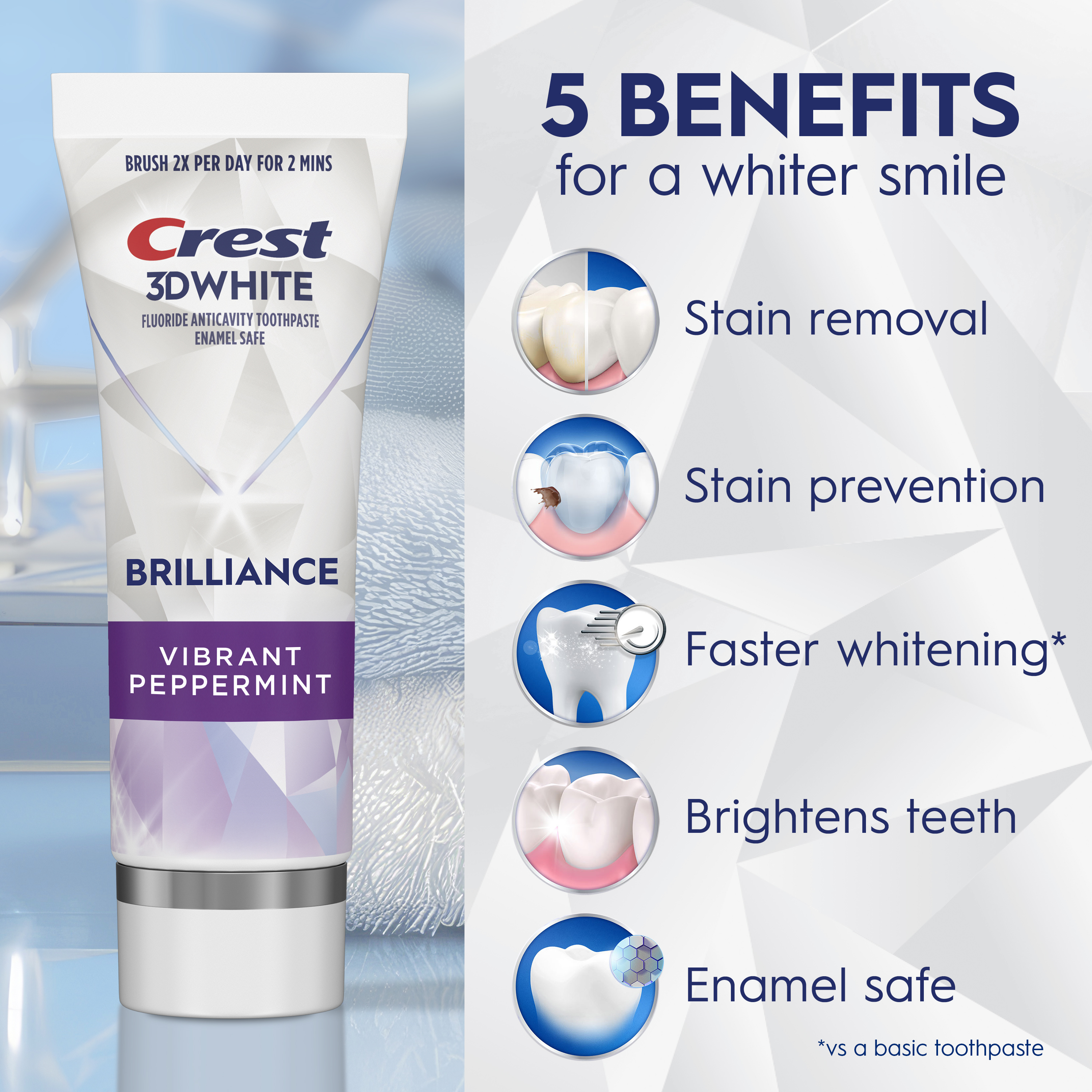 Crest 3DWhite Brilliance Vibrant Peppermint Teeth Whitening Toothpaste, 4.6 oz - View 2