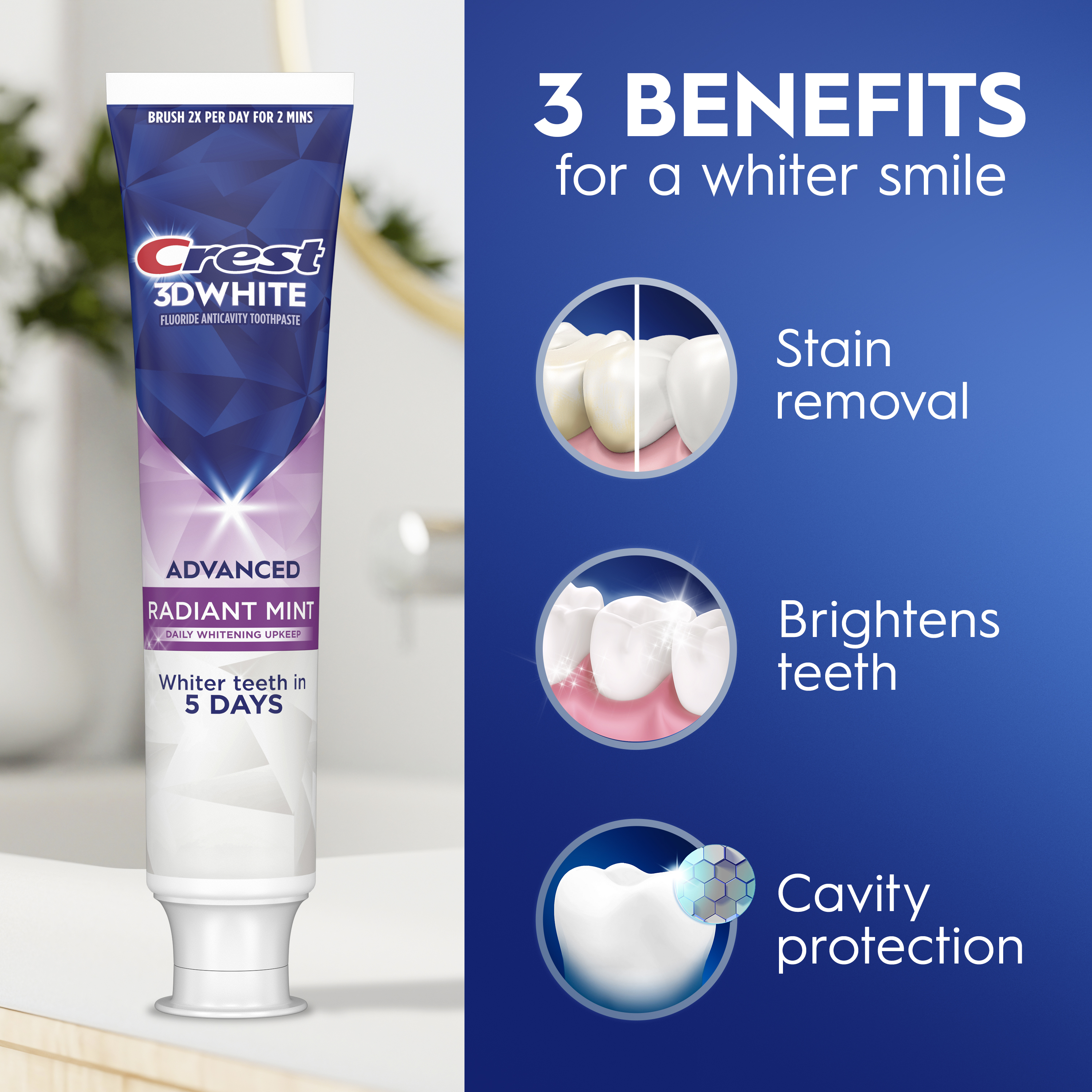Crest 3DWhite Whitening Toothpaste, Advanced Radiant Mint - View 6